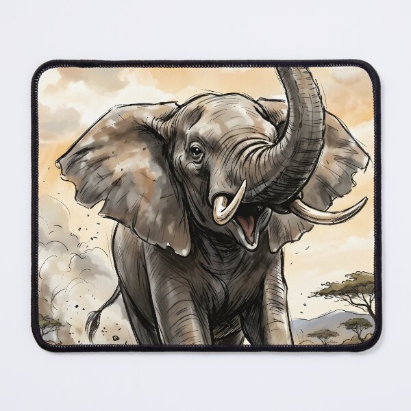 Item preview, African Elephant In Savanna Landscape Watercolor Illustration designed and sold by RubisLeaf.