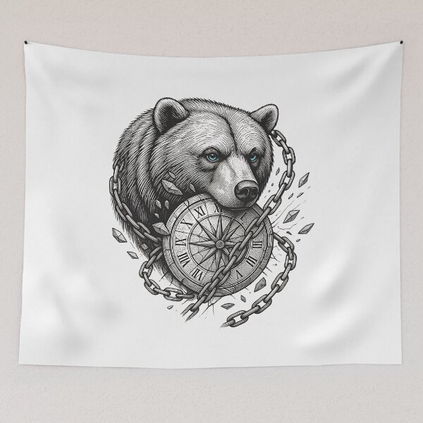 Item preview, Breaking the Chains of Time Bear Vintage Clock Graphic Design designed and sold by Kavya Art.