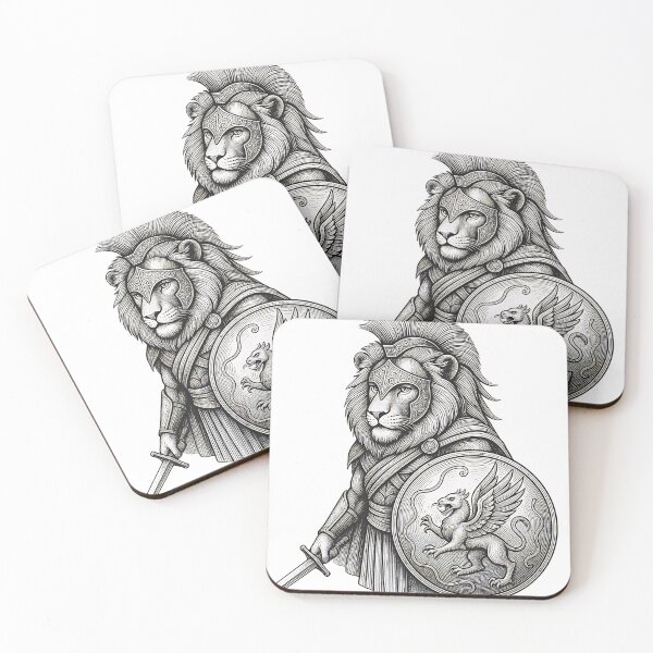 Item preview, Lion Warrior Spartan Fantasy Guardian Engraving Art Design designed and sold by Kavya Art.