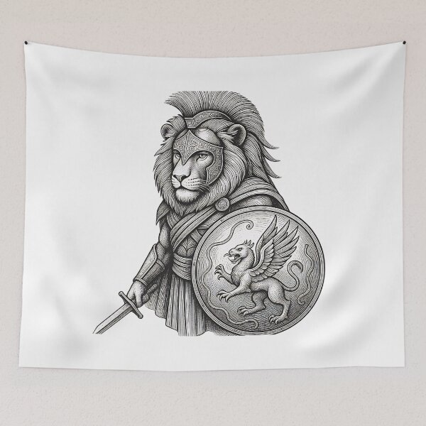 Item preview, Lion Warrior Spartan Fantasy Guardian Engraving Art Design designed and sold by Kavya Art.