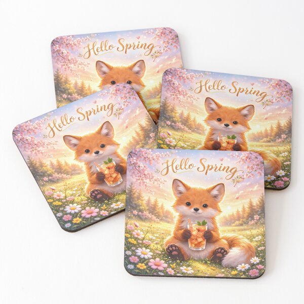 Item preview, Hello Spring Fox – Cute Peach Iced Tea Animal Illustration designed and sold by IsyLaneDesign.