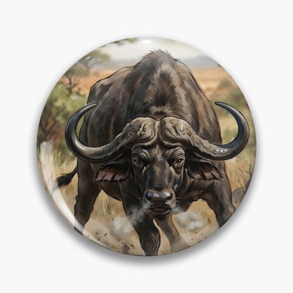 Item preview, African Cape Buffalo Savanna Watercolor Illustration designed and sold by RubisLeaf.