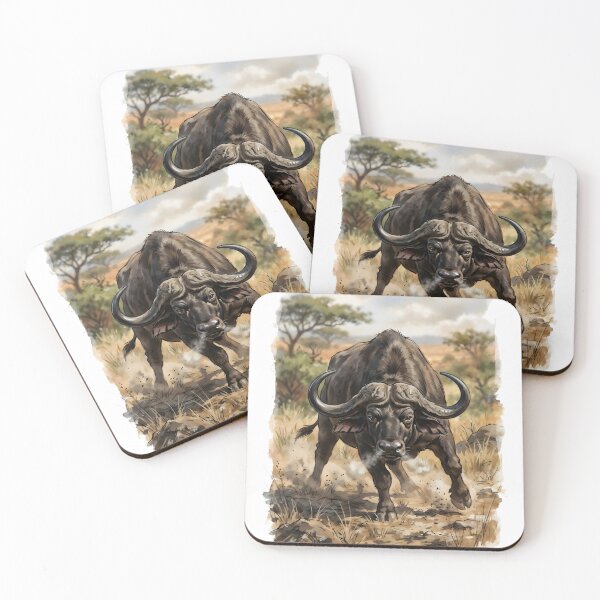 Item preview, African Cape Buffalo Savanna Watercolor Illustration designed and sold by RubisLeaf.