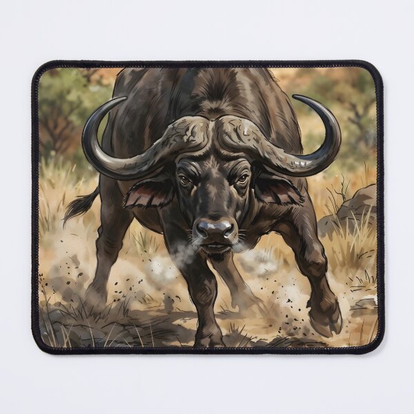 Item preview, African Cape Buffalo Savanna Watercolor Illustration designed and sold by RubisLeaf.