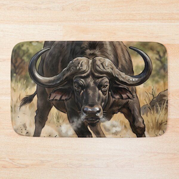Item preview, African Cape Buffalo Savanna Watercolor Illustration designed and sold by RubisLeaf.
