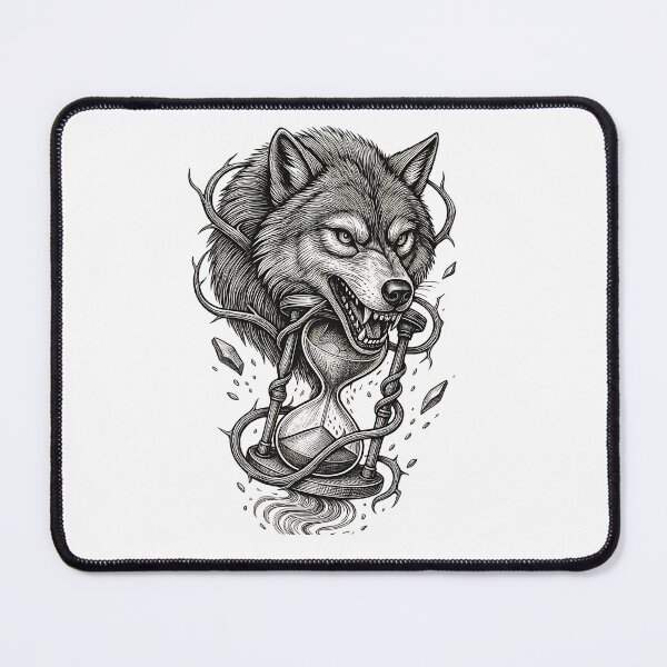 Item preview, Wolf of Time Fierce Hourglass Fantasy Engraving Design designed and sold by Kavya Art.