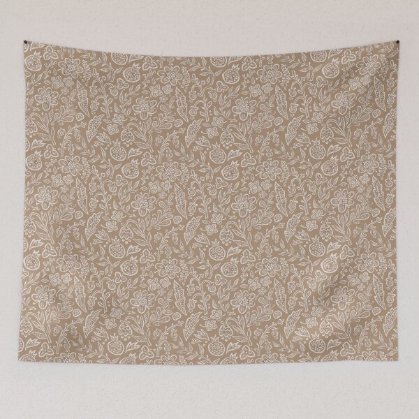Item preview, Boho Folk Floral Pattern | Scandinavian Cottagecore Botanical Print on Brown designed and sold by SIR13.