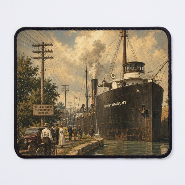 Item preview, Northmount Through the Welland Canal – Retro St. Catharines Travel Poster with Great Lakes Shipping Heritage designed and sold by Analog Aura .