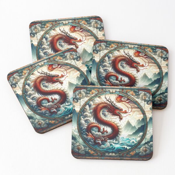 Item preview, The Red Dragon of the South Sea | Stained Glass Fantasy Art designed and sold by Stoneflower-Art.