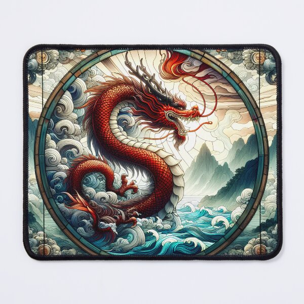 Item preview, The Red Dragon of the South Sea | Stained Glass Fantasy Art designed and sold by Stoneflower-Art.