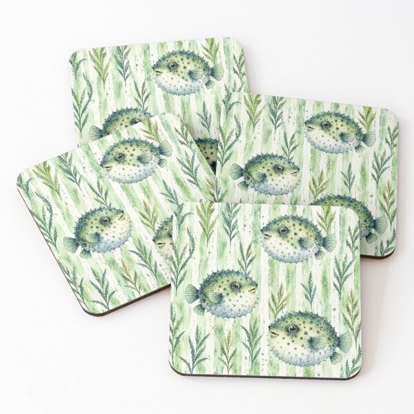 Item preview, Watercolor Puffer Fish Pattern | Coastal Ocean Seamless Design designed and sold by TheSlowShore.