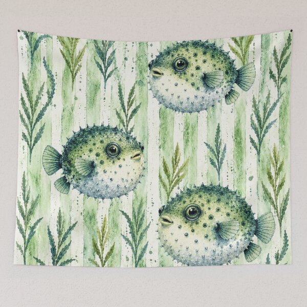 Item preview, Watercolor Puffer Fish Pattern | Coastal Ocean Seamless Design designed and sold by TheSlowShore.