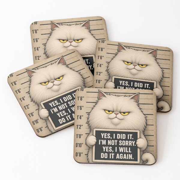 Item preview, Grumpy, fugitive Persian Cat Mugshot Confession designed and sold by digitalbitcraft.