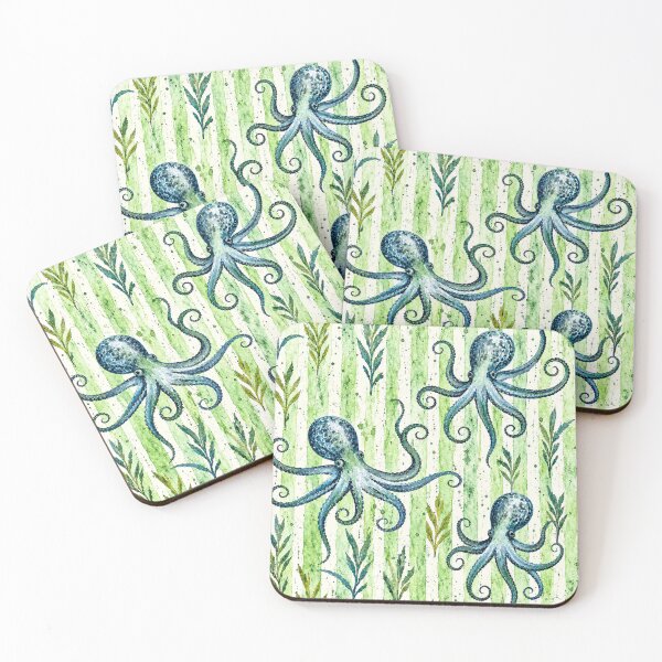 Item preview, Watercolor Octopus Coastal Pattern Art designed and sold by TheSlowShore.