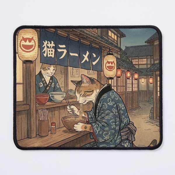 Item preview, Cat Eating Ramen at a Night Stall — Neko Ramen Yatai Zu | Japanese Ukiyo-e Cat Art designed and sold by Ukiyo Neko Hyakkei - Cats of the Floating World-.