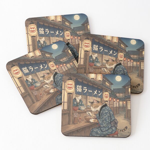 Item preview, Cat Eating Ramen at a Night Stall — Neko Ramen Yatai Zu | Japanese Ukiyo-e Cat Art designed and sold by Ukiyo Neko Hyakkei - Cats of the Floating World-.