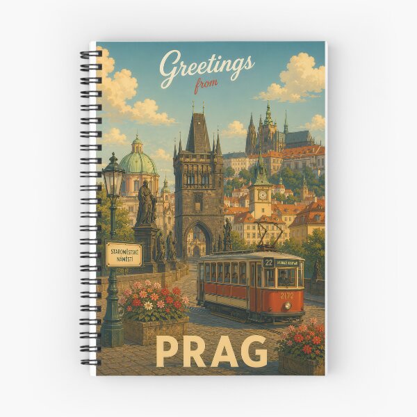 Artikelvorschau, Timeless Tramways of Prague – Old Town Retro Greetings Poster entworfen und verkauft von Earth Celebration Designs.