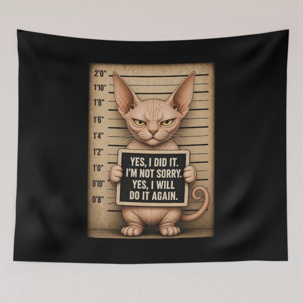 Item preview, Fugitive Sphynx Cat Mugshot Attitude designed and sold by digitalbitcraft.