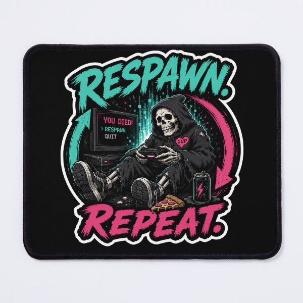Item preview, You Died Respawn Repeat Skeleton Gamer Arcade Artwork designed and sold by extrisiceye.
