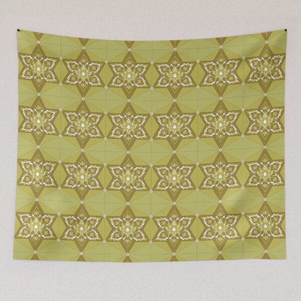 Item preview, Olive Green and Gold Thai Lotus Asanoha Pattern designed and sold by Novalgic.