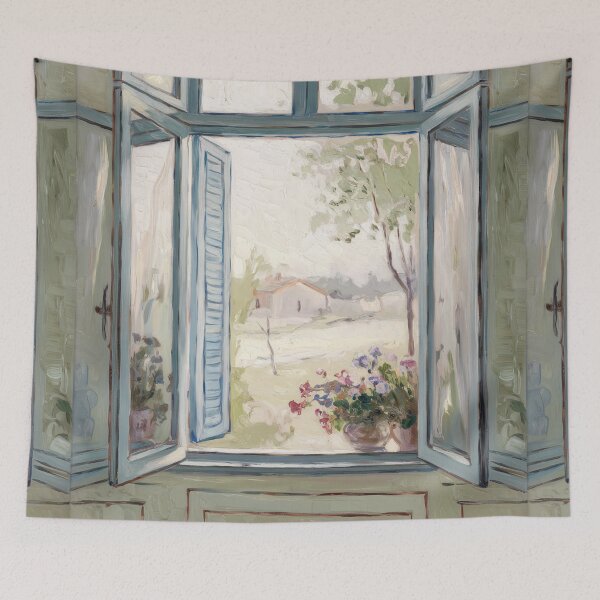 Item preview, Open French Window with Countryside View | Provence Wall Art designed and sold by CARRAANN.