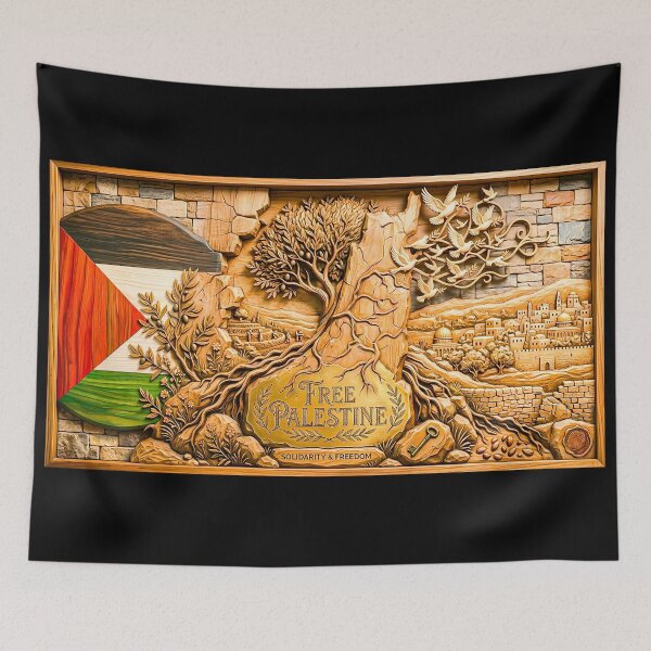 Item preview, Free Palestine Intricate Wood Carving - Peace Doves & Olive Tree Art designed and sold by AbulailArt.