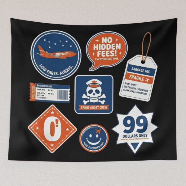 Item preview, Spirit Airlines Orange & Navy Sticker Pack | No Hidden Fees | Spirit Ghost Crew | Low Fares Always | Funny Aviation Humor Decal Bundle designed and sold by Yasmine Mohammed.