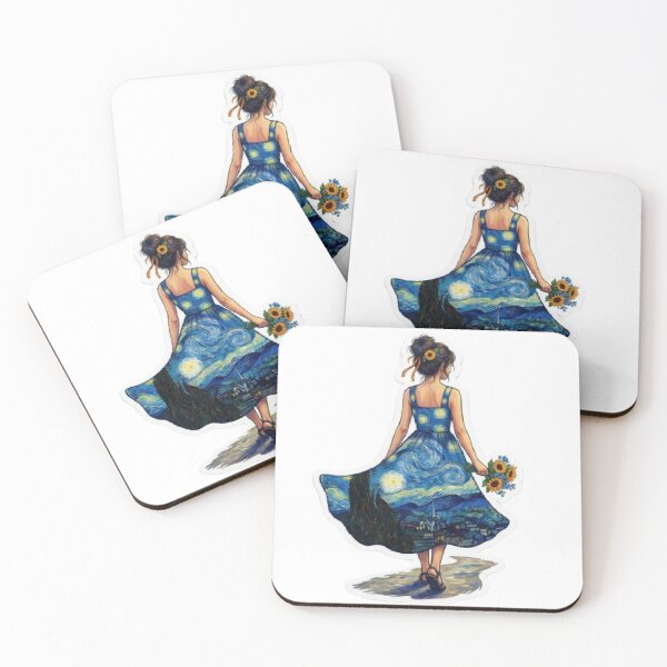 Item preview, Vincent Van Gogh Starry Night Painting Outfit Fashion Dress Met Gala Girl Sunflower Art Artist Museam designed and sold by SamiraArts.