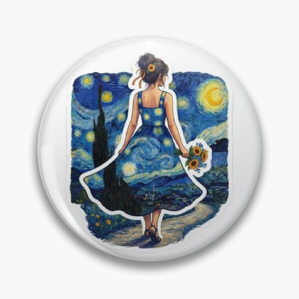 Artikelvorschau, Vincent Van Gogh Sternennacht Gemälde Outfit Modekleid Met Gala Mädchen Sonnenblume Kunst Künstler Museum entworfen und verkauft von SamiraArts.