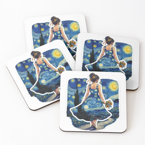 Item preview, Vincent Van Gogh Starry Night Painting Outfit Fashion Dress Met Gala Girl Sunflower Art Artist Museam designed and sold by SamiraArts.