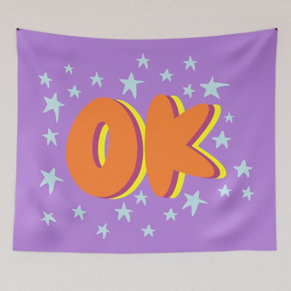 Item preview, Retro Electric Purple Groovy Stars OK Lettering designed and sold by nineFlorals.