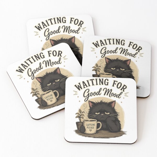 Item preview, Waiting For Good Mood Funny Black Cat Coffee Retro Shirt designed and sold by Pawvetica.