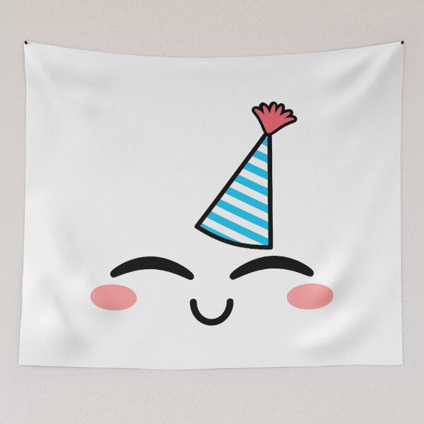 Item preview, Cute kawaii blushing joyful face with birthday hat designed and sold by BlushyPrint.