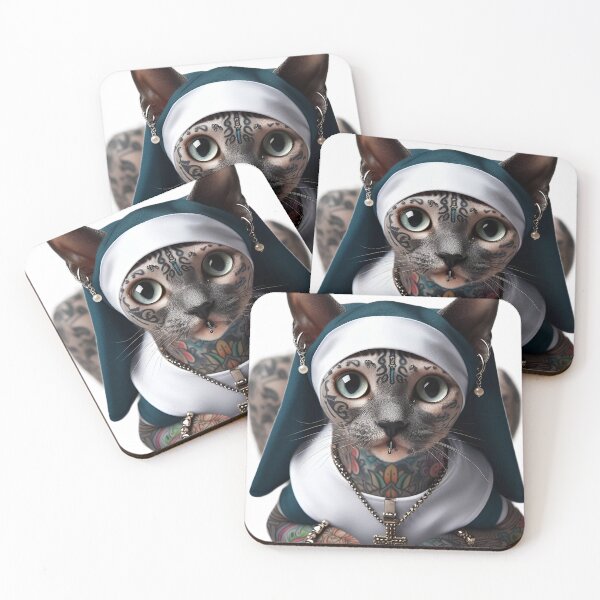 Item preview, Gothic Hairless Cat Portrait with Green Eyes and Tattoos designed and sold by LujziWorld.