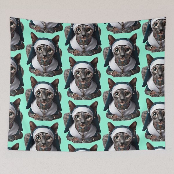 Item preview, Gothic Hairless Cat Portrait with Green Eyes and Tattoos designed and sold by LujziWorld.