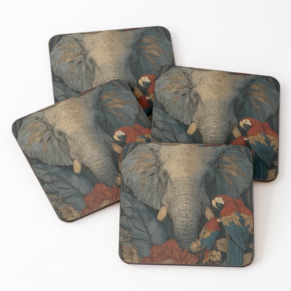 Item preview, Vintage Elephant & Parrot Botanical Art | Exotic Jungle Aesthetic designed and sold by Oraibi.