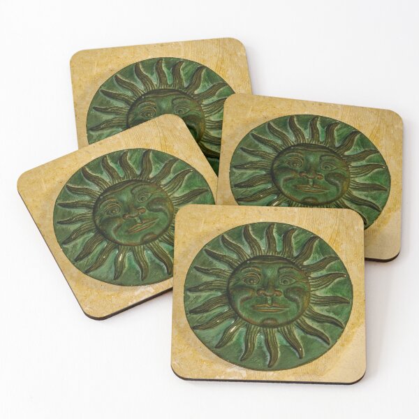 Item preview, Green Sun Face Wall Plaque Ceramic Decor Rustic Folk Art Sunburst Sculpture for Home designed and sold by Nmallia.