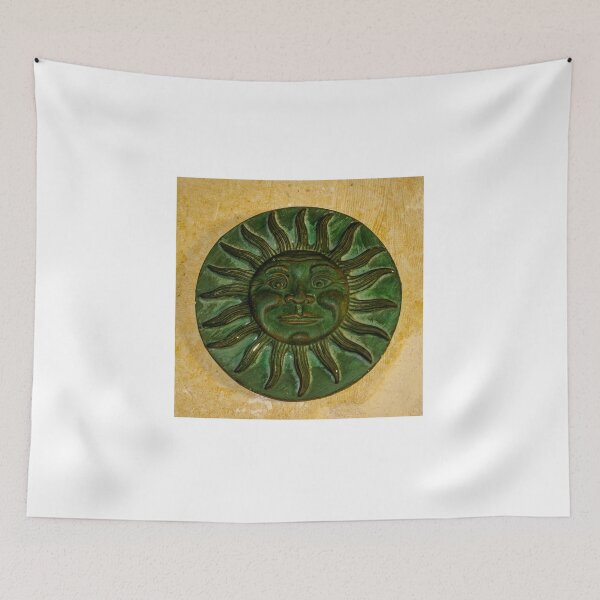 Item preview, Green Sun Face Wall Plaque Ceramic Decor Rustic Folk Art Sunburst Sculpture for Home designed and sold by Nmallia.