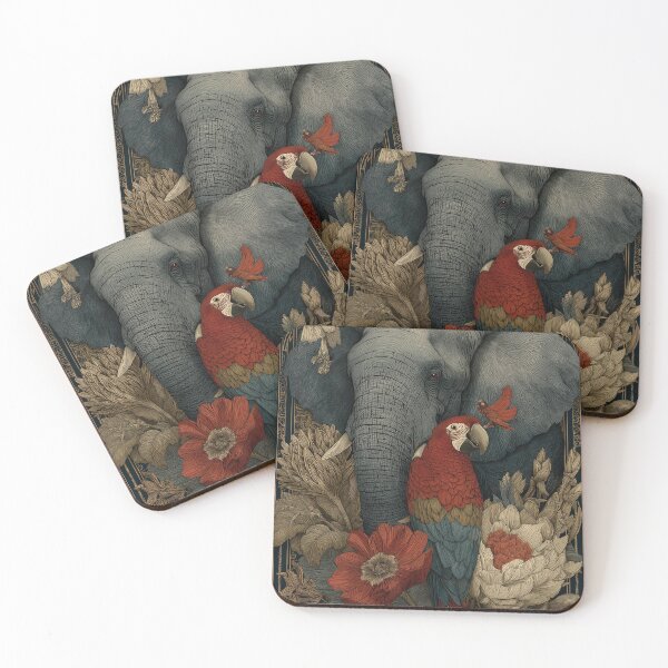 Item preview, Vintage Elephant & Parrot Botanical Art | Exotic Jungle Aesthetic part 2 designed and sold by Oraibi.