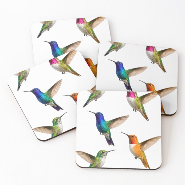 Item preview, Floating hummingbirds in watercolor style – Colorful tropical birds in a vertical design designed and sold by Gletschie.