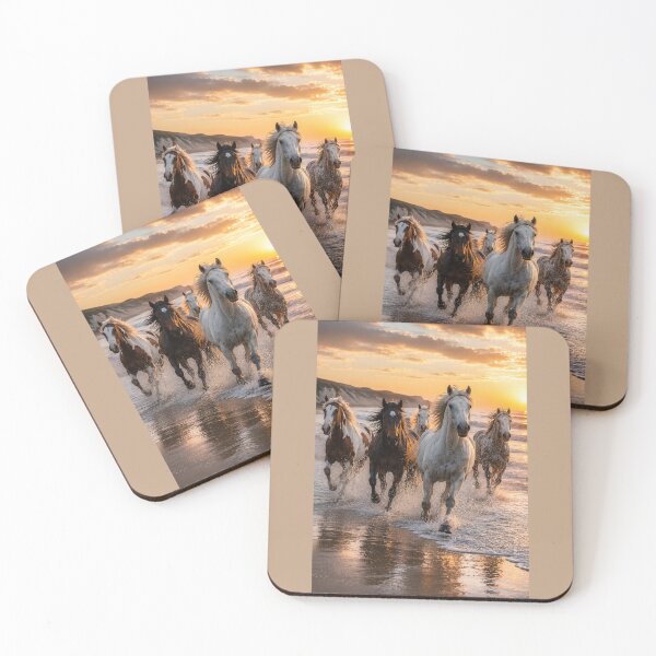 Item preview, Running Horses on the Beach – Wild Western Sunset Horse Art designed and sold by  QuarterHorseArt by Just my Studio.