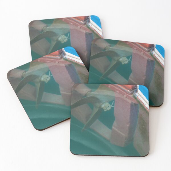 Item preview, Underwater Boat Propeller And Rudder Close-Up Along Weathered Hull In Clear Green Water designed and sold by Nmallia.