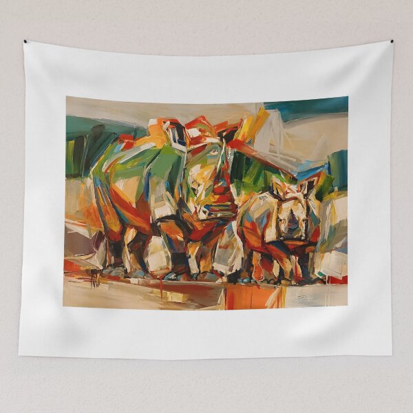 Item preview, Abstract rhinoceros with baby art designed and sold by giachem99.