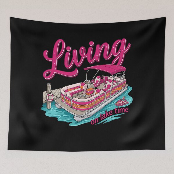 Item preview, Living On Lake Time Preppy Pink Pontoon Boat designed and sold by KroghDs.