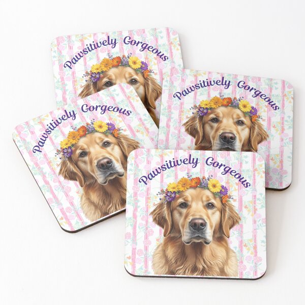 Item preview, Beautiful Golden Retriever with a Flower Garland and Floral background designed and sold by Soulstar Designs.