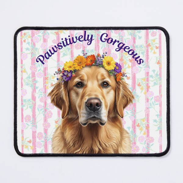 Item preview, Beautiful Golden Retriever with a Flower Garland and Floral background designed and sold by Soulstar Designs.