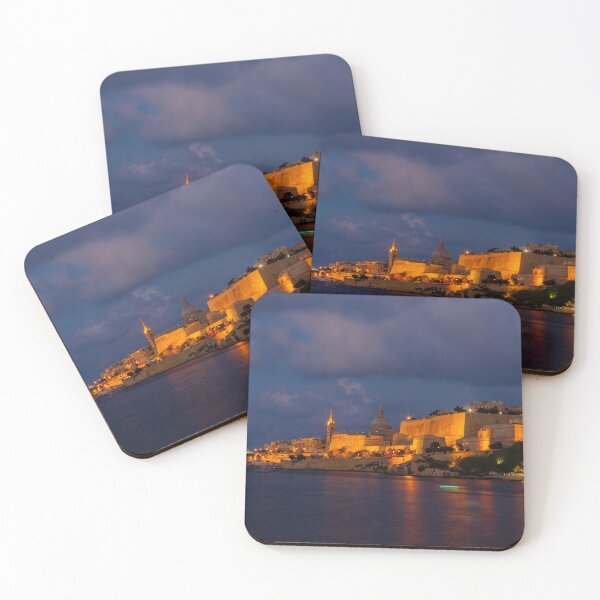 Item preview, Illuminated Valletta Night Skyline Over Grand Harbour With Historic Fortified Walls And Dome designed and sold by Nmallia.