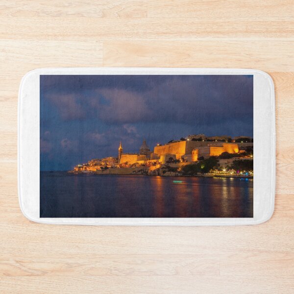 Item preview, Illuminated Valletta Night Skyline Over Grand Harbour With Historic Fortified Walls And Dome designed and sold by Nmallia.