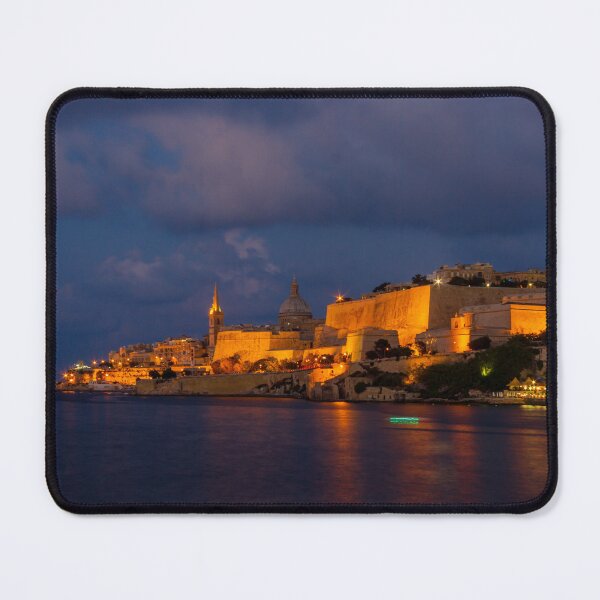 Item preview, Illuminated Valletta Night Skyline Over Grand Harbour With Historic Fortified Walls And Dome designed and sold by Nmallia.