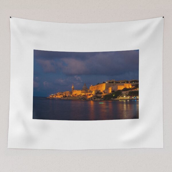 Item preview, Illuminated Valletta Night Skyline Over Grand Harbour With Historic Fortified Walls And Dome designed and sold by Nmallia.